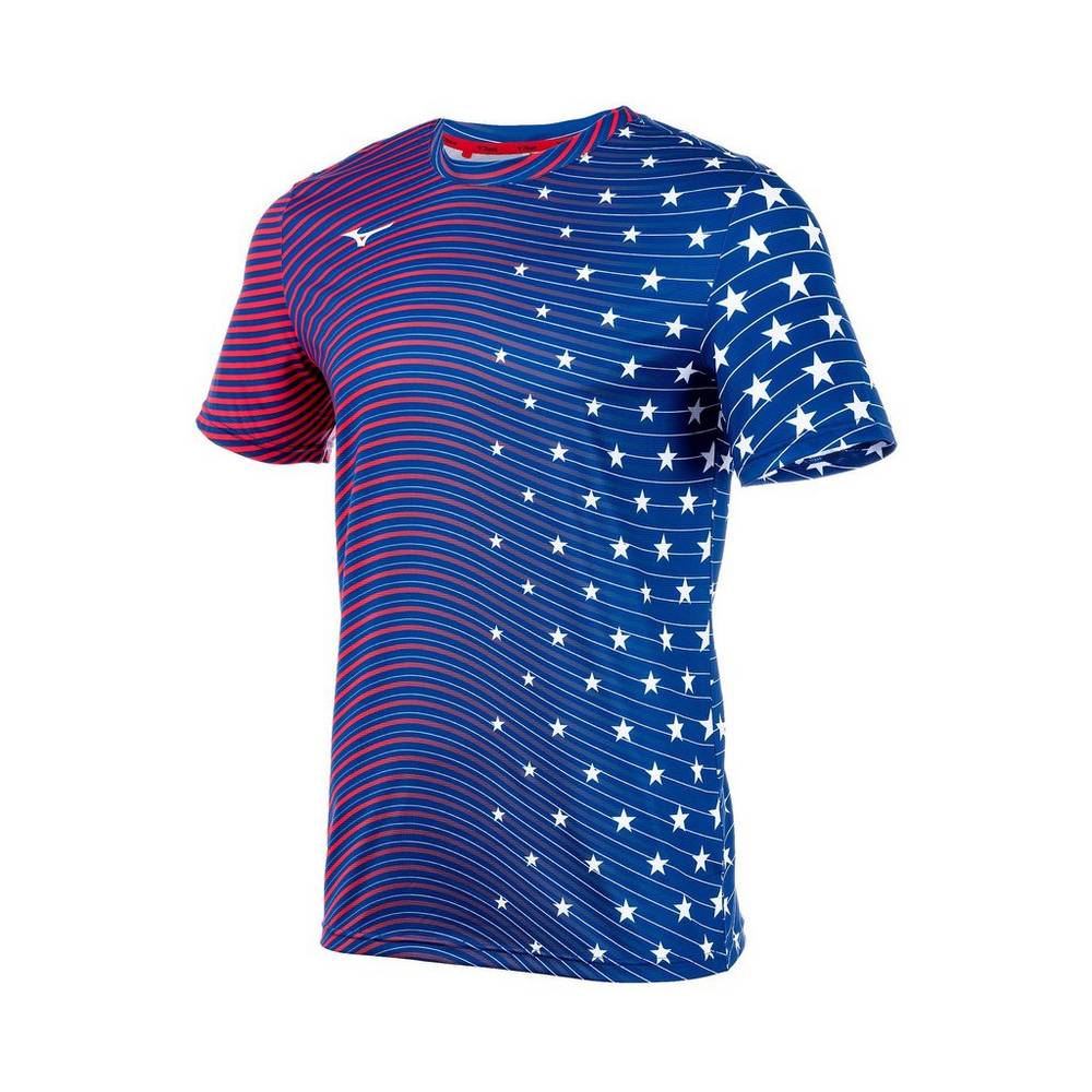 Panske Tričko Mizuno Printable Short Sleeve Bezecke Námornícka Modrá Vypredaj OTJV63592